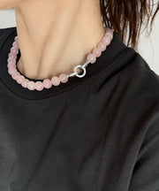 Bohemian Pink Sterling Silver Crystal Beading Collar Necklace