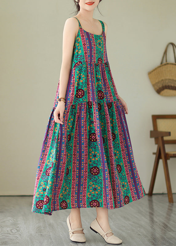 Bohemian Print Patchwork Cotton Spaghetti Strap Dress Summer