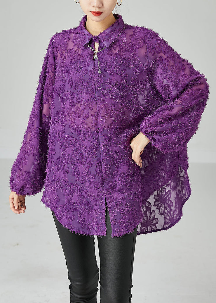 Bohemian Purple Oversized Fluffy Lace Blouse Top Summer