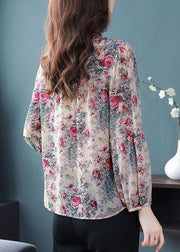 Bohemian Purple Ruffled Print Chiffon Shirts Spring