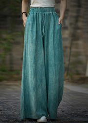 Bohemian Purple Tie Dye Elastic Waist Linen Wide Leg Pants Summer