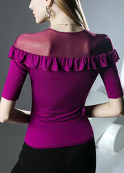 Bohemian Purple Tulle Patchwork Top Half Sleeve