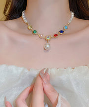 Bohemian Rainbow Alloy Crystal Pearl Graduated Bead Necklace