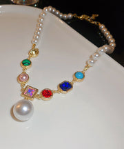 Bohemian Rainbow Alloy Crystal Pearl Graduated Bead Necklace