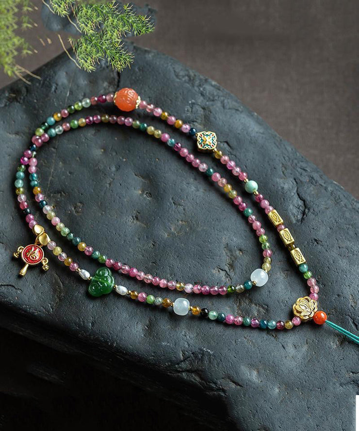 Bohemian Rainbow Beading Sweater Tassel Graduated Bead Necklace