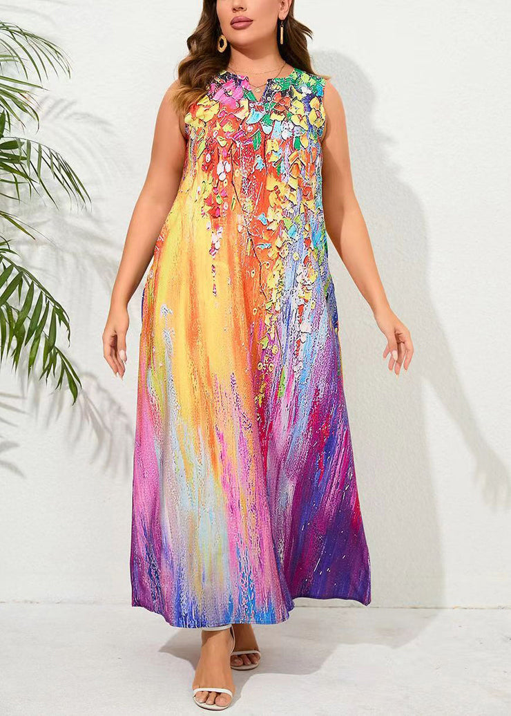 Bohemian Rainbow Tie Dye Pockets Holiday Maxi Dress Sleeveless