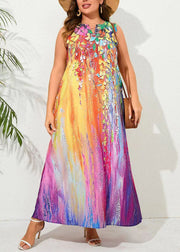 Bohemian Rainbow Tie Dye Pockets Holiday Maxi Dress Sleeveless