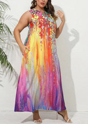 Bohemian Rainbow Tie Dye Pockets Holiday Maxi Dress Sleeveless