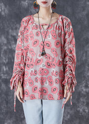 Bohemian Red Cinched Print Shirt Top Fall