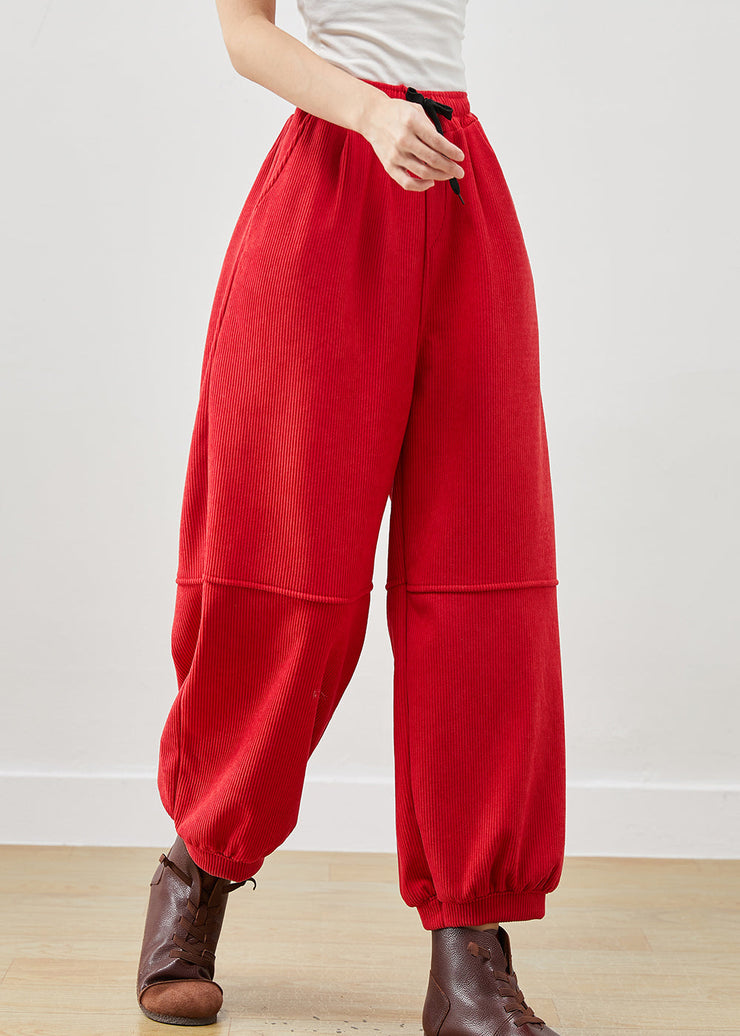 Bohemian Red Oversized Pockets Corduroy Pants Winter