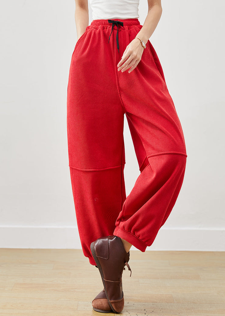 Bohemian Red Oversized Pockets Corduroy Pants Winter