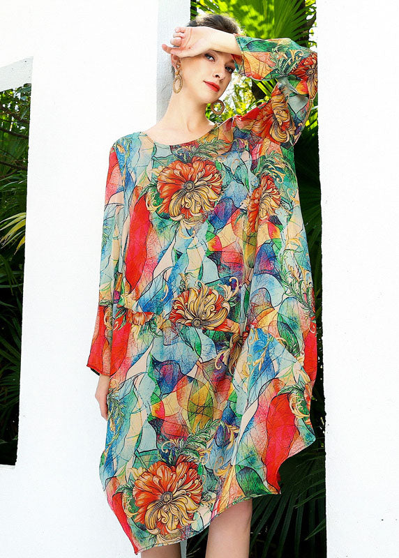 Bohemian Red Oversized Print Chiffon Beach Dress Summer