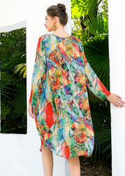 Bohemian Red Oversized Print Chiffon Beach Dress Summer