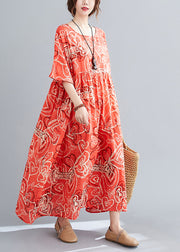 Bohemian Red Oversized Print Exra Large Hem Cotton Dresses Summer