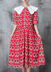 Bohemian Red Peter Pan Collar Print Chiffon Dress Summer