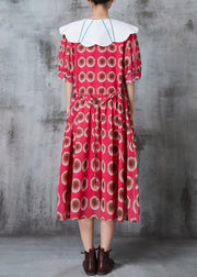 Bohemian Red Peter Pan Collar Print Chiffon Dress Summer