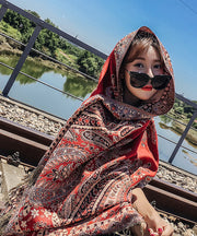 Bohemian Red Tasseled Print Cotton Shawl