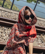 Bohemian Red Tasseled Print Cotton Shawl