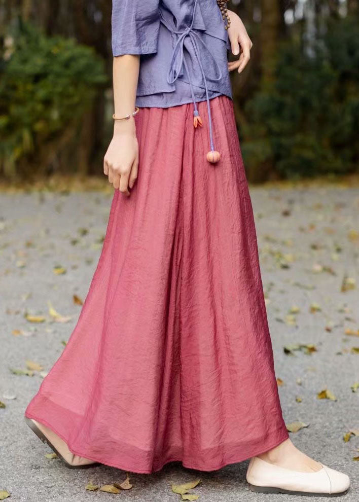 Bohemian Red Wrinkled Elastic Waist Patchwork Cotton Skirts Summer