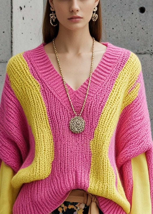 Bohemian Rose Patchwork Thick Knit Sweater Tops Fall