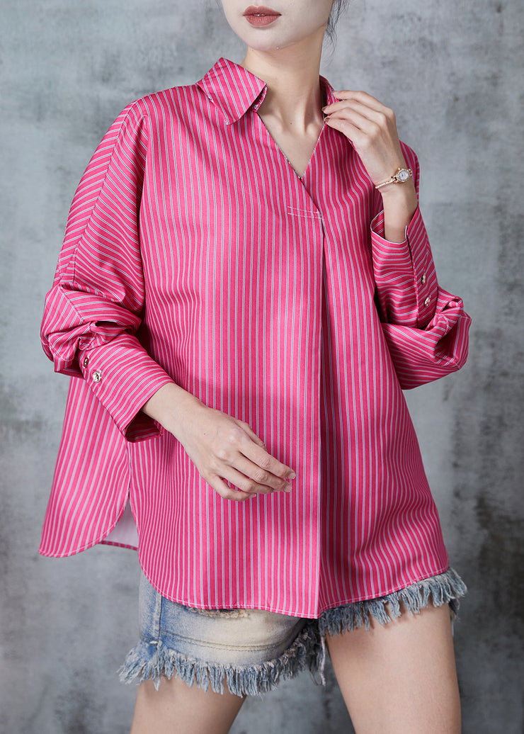 Bohemian Rose Peter Pan Collar Striped Cotton Shirts Fall