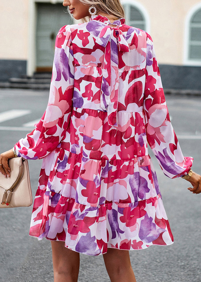 Bohemian Rose Ruffled Print Cotton Mid Dress Fall