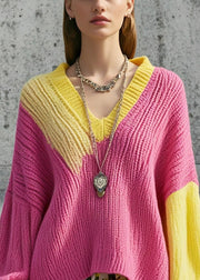 Bohemian Rose V Neck Cozy Knit Loose Sweater Fall