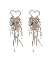 Bohemian Silk Sterling Silver Zircon Love Tassel Drop Earrings