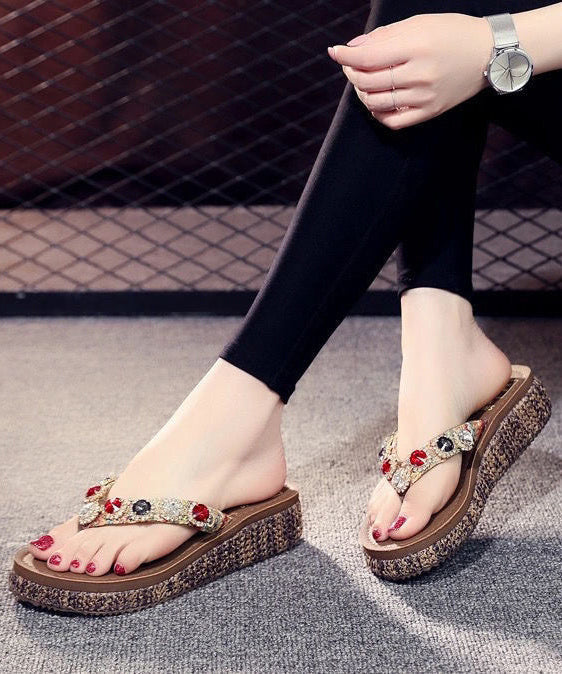 Bohemian Splicing Wedge Brown Flip Flops Zircon