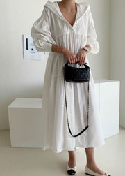 Bohemian White Hooded Patchwork Cotton Maternity Dresses Spring