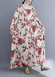 Bohemian White Oversized Floral Print Cotton Holiday Dress Spring