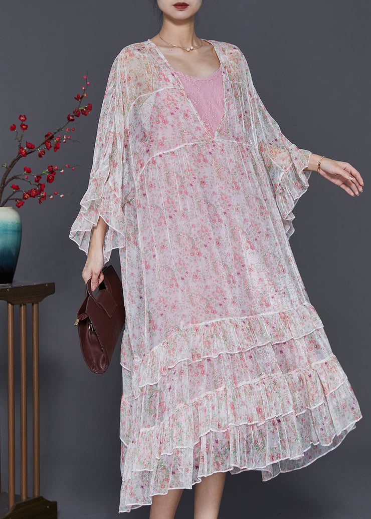 Bohemian White Oversized Patchwork Chiffon Beach Dress Flare Sleeve