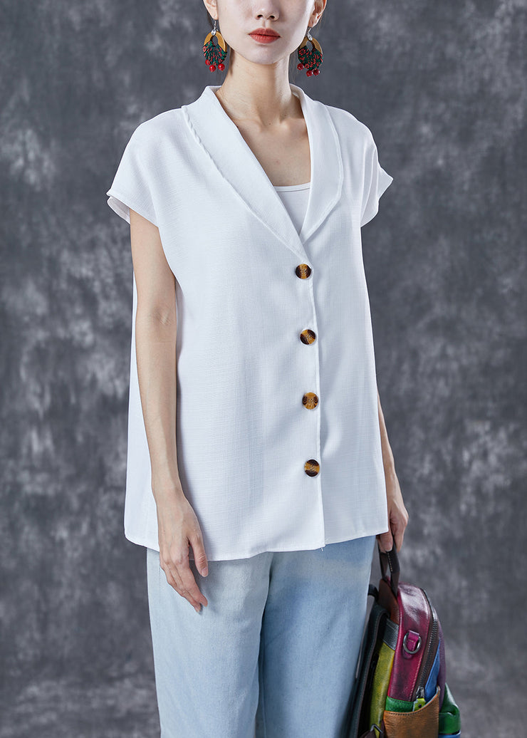 Bohemian White Peter Pan Collar Button Linen Top Short Sleeve