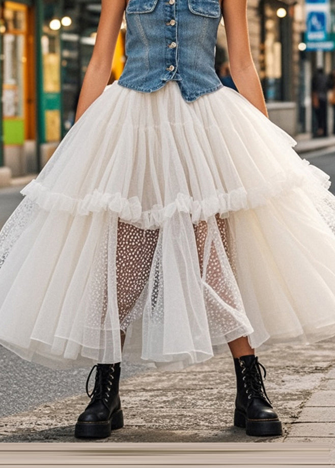 Bohemian White Ruffled Exra Large Hem Tulle Beach Skirts Spring