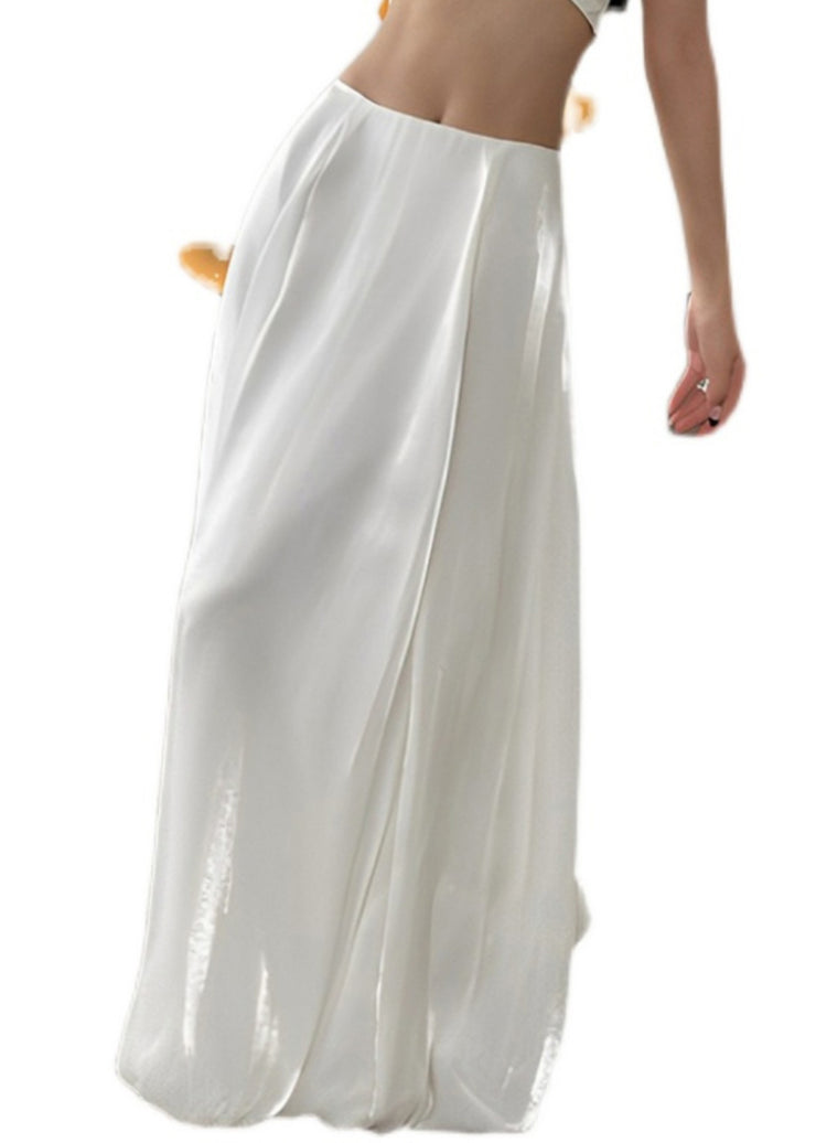 Bohemian White Solid High Waist Silk Skirts Summer