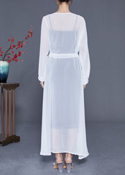 Bohemian White Tie Waist Exra Large Hem Chiffon UPF 50+ Coat Summer