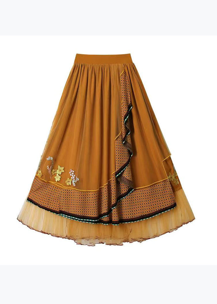 Bohemian Yellow Asymmetrical Patchwork Tulle Skirts Spring