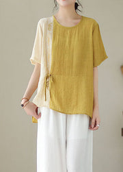 Bohemian Yellow Embroideried Patchwork Cotton Shirt Top Summer