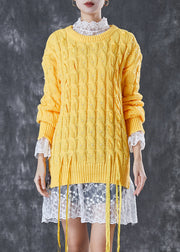 Bohemian Yellow Nail Bead Side Open Knit Sweaters Winter