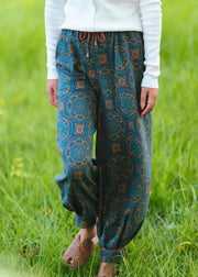 Bohemian Yellow Pockets Print Cotton Lantern Pants Spring