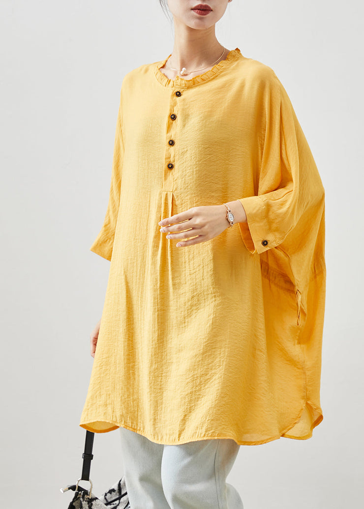 Bohemian Yellow Ruffled Oversized Linen Holiday Dress Summer