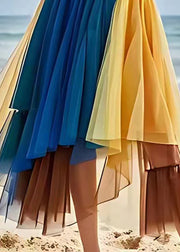 Bohemian Yellow Wrinkled Elastic Waist Tulle Skirts Summer