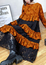 Bohemian yellow-pumpkin Ruffles  Fall Lace Dresses