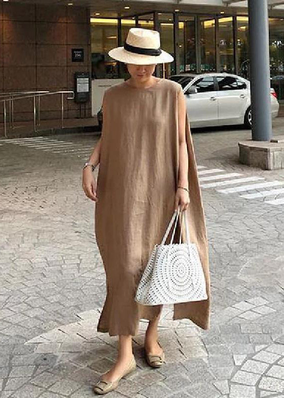 Bohemian O Neck Side Open Linen Cotton Clothes Fabrics color texture Dress