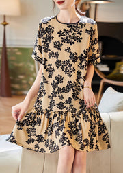 Boho Apricot O-Neck Print Patchwork Chiffon Mid Dress Summer