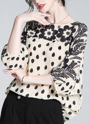 Boho Apricot O-Neck Print Silk Shirts Long Sleeve