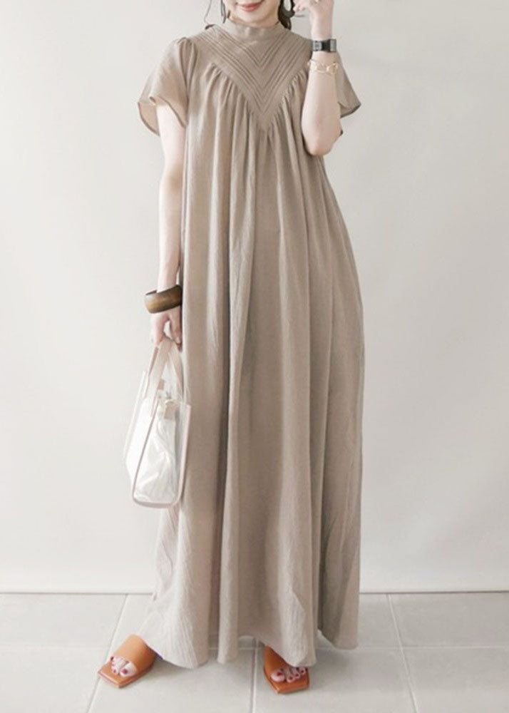 Boho Beige V Neck Oversized Cotton Long Dress Summer