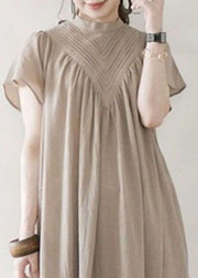 Boho Beige V Neck Oversized Cotton Long Dress Summer