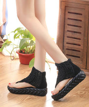 Boho Black Knit Fabric Splicing Platform Peep Toe Sandals