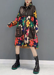 Boho Black Oversized Patchwork Print Cotton Denim Dress Spring